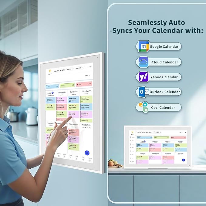 Digital Calendar, 21.5 Inch Wall Planner Digital Calendar & Chore Chart, IPS HD Touchscreen Interactive Display for Family Schedules, Streamline Household Organization, Wall Mount Included-DeskLoop Office