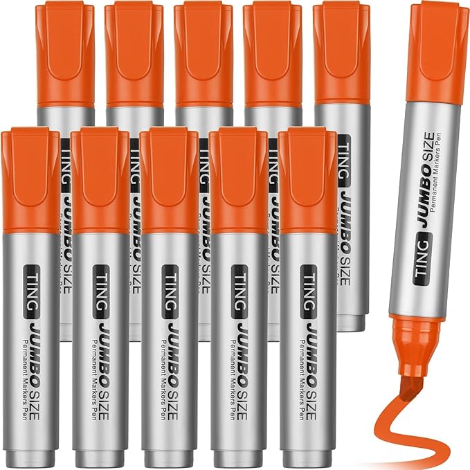 Fuutreo 10 Pack Jumbo Permanent Markers Bulk Large Chisel Tip Permanent Markers Quick Drying Waterproof Big Huge Poster Pens for Office, Logistics Company and More(Orange)-DeskLoop Office