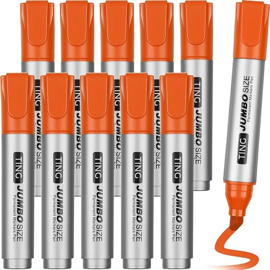 Fuutreo 10 Pack Jumbo Permanent Markers Bulk Large Chisel Tip Permanent Markers Quick Drying Waterproof Big Huge Poster Pens for Office, Logistics Company and More(Orange)-DeskLoop Office