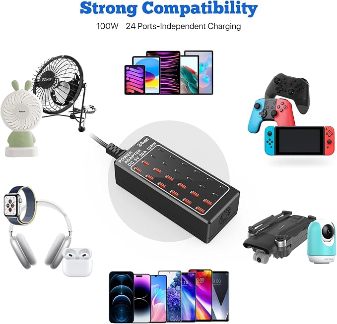 USB C Charging Station, USB Charger Station Block, 24-Port 100W (20A) Charging Block, Charging Station for Multiple Devices USB Wall Charger Power Hub,Compatible Samsung S24/iPhone/Google-DeskLoop Office