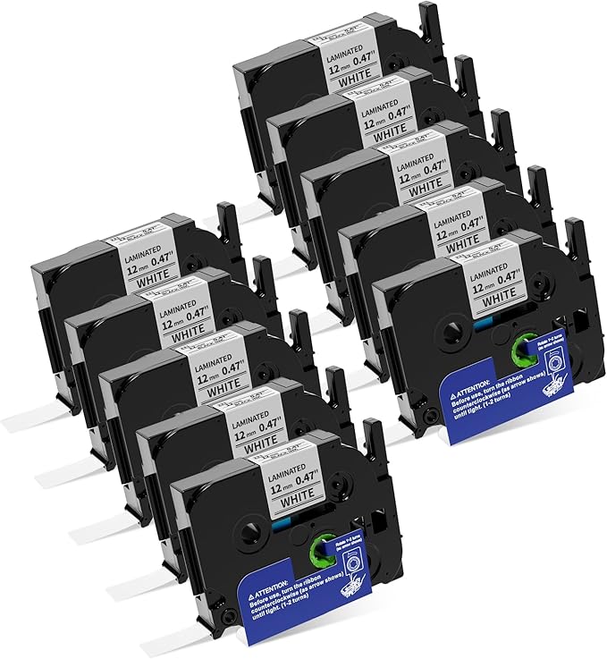 12mm 0.47 Laminated White Tape Tze Tz Label Compatible with Brother P-touch 1/2 Inch Black on White P Touch Label Maker TZe231 for PT-D210 1280 1750 PT-P300BT PT-P700BT Cube Plus Tape, 10-Pack-DeskLoop Office