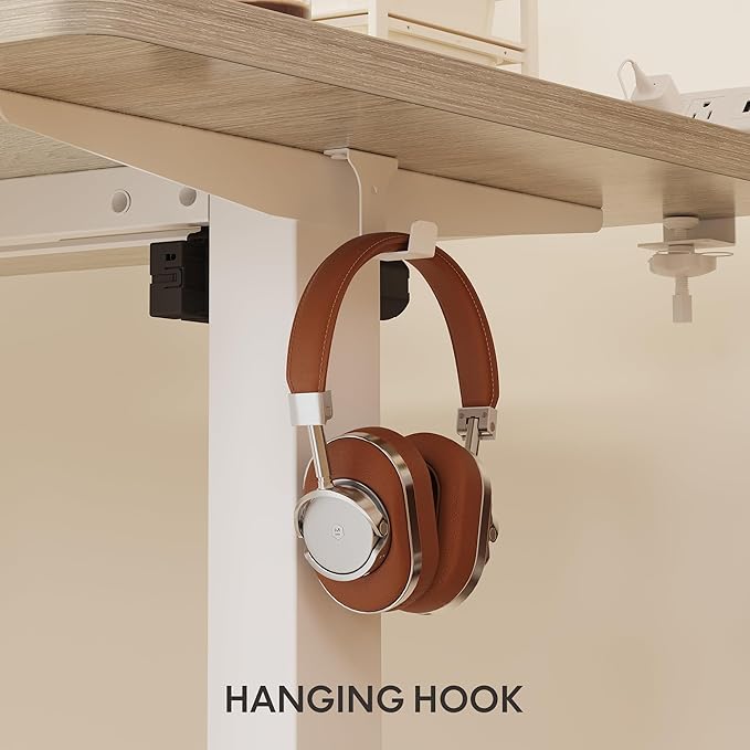 FLEXISPOT EN2 Whole-Piece Standing Desk with Clamp Power Strip, 40 x 24 Electric Stand Up Height Adjustable Desk with Cable Management (White Frame + 40" White Wood Grain Desktop)-DeskLoop Office