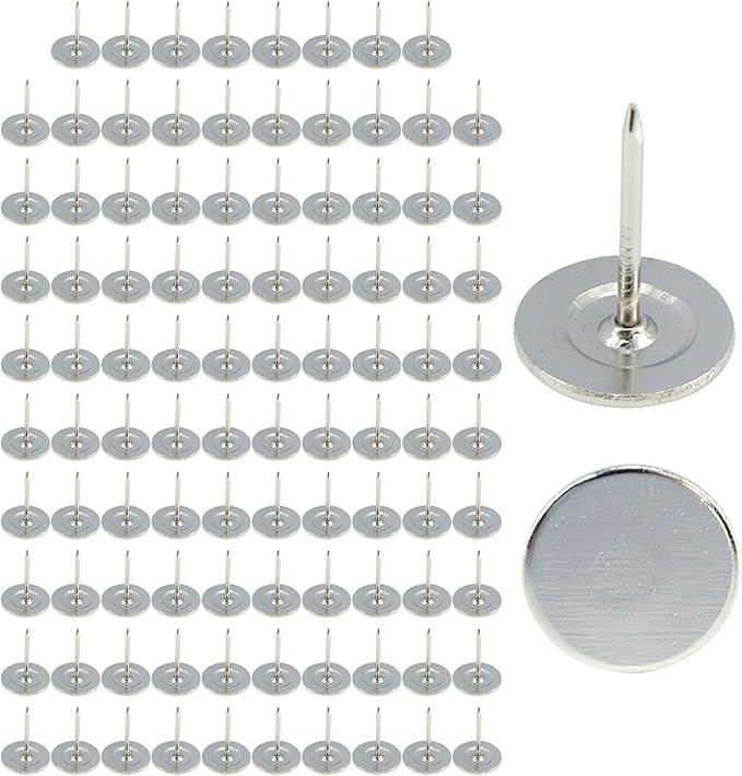 100Pcs Flat Head Upholstery Tacks Home Furniture Decor Tacks Upholstery Nails Flat Push Pins Flat Thumb Tacks Silver (16mmx20mm)-DeskLoop Office