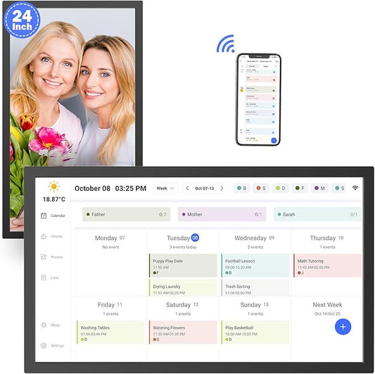 24" Smart Digital Calendar for-Family-Meal-Planner - Electronic Calendars for Chore Chart, Interactive Touchscreen Display for Family Schedules, Auto-Sync Google iCloud Outlook, Wall Mountable for Mom-DeskLoop Office