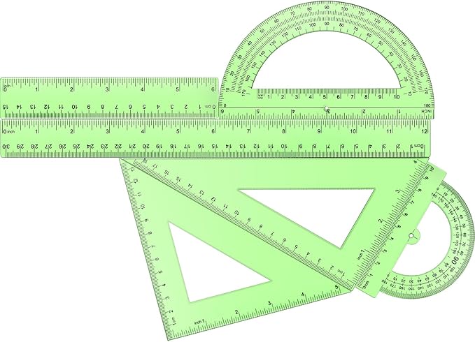 Tenare 6 Pcs Plastic Ruler Math Set Includes 12 Inch 6 Inch Straight Protractor Triangle Geometry Transparent Math Ruler Measuring Tools for School Office Home(Green)-DeskLoop Office