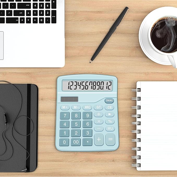 Calculators, Splaks 2 Pack Standard Functional Desktop Calculators Sola and AA Battery Dual Power Electronic Basic Calculator with 12-Digit Large Display for Office, Home, School (1 Blue & 1 Pink)-DeskLoop Office