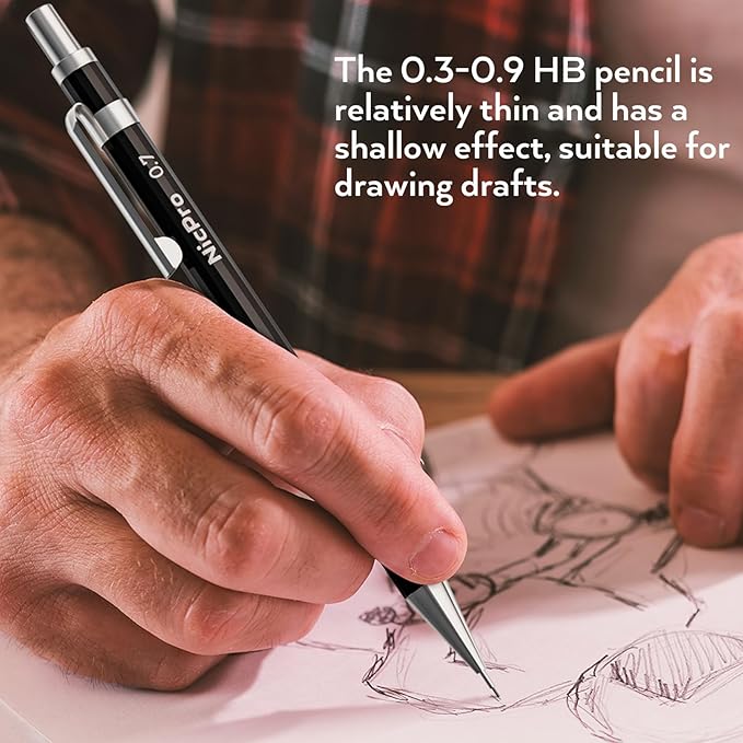 Nicpro 33PCS Black Metal Mechanical Pencil Set in Leather Case, Art Drafting Pencil 0.3, 0.5, 0.7, 0.9 mm, 2mm Lead Holders for Sketching Drawing With 18 Tube (6B 4B 2B HB 2H 4H Colors) Lead Refills-DeskLoop Office