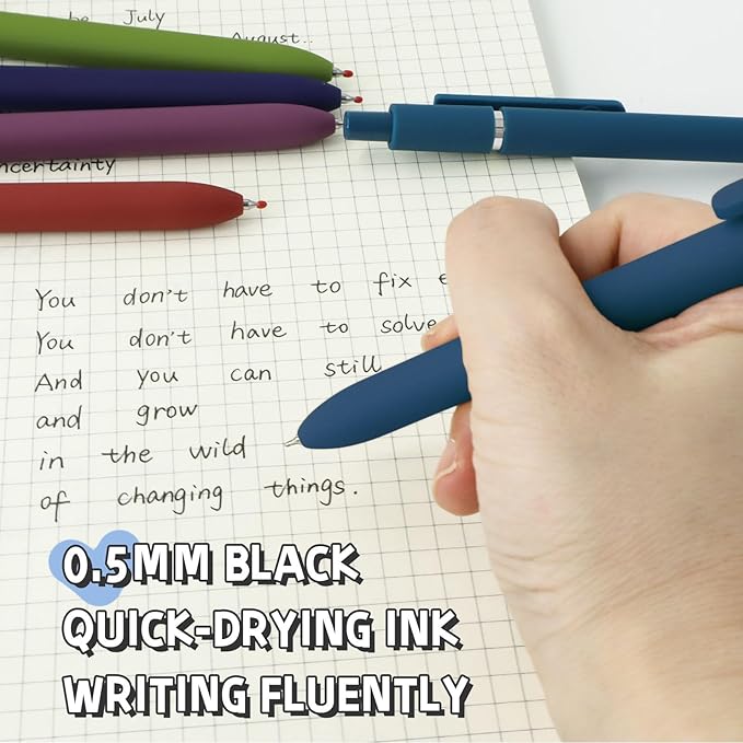 Gel Pens, 10 Pcs 0.5mm Black Ink Pens Fine Point Smooth Writing Pens with Silicone Grip, High-End Series Metal Clip Retractable Pens for Journaling Note Taking (10 Pcs Vintage)-DeskLoop Office