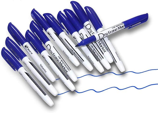 Volcanics Blue Dry Erase Markers Low Odor Fine Whiteboard Markers Thin Box of 12-DeskLoop Office