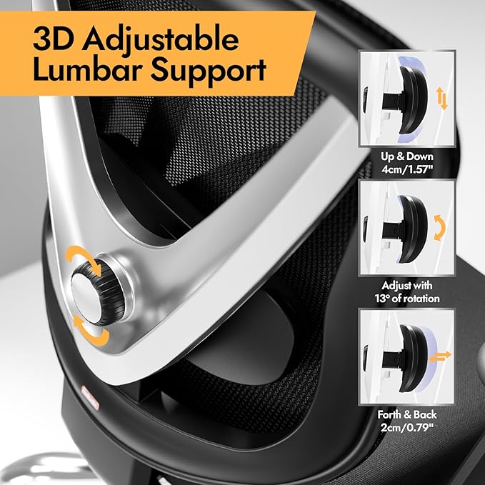 Ergonomic Mesh Office Chair - 3D Adjustable Lumbar Support & 3D Armrests, V-Shaped Back, Adjustable Desk Chair for Office & Home, Black-DeskLoop Office