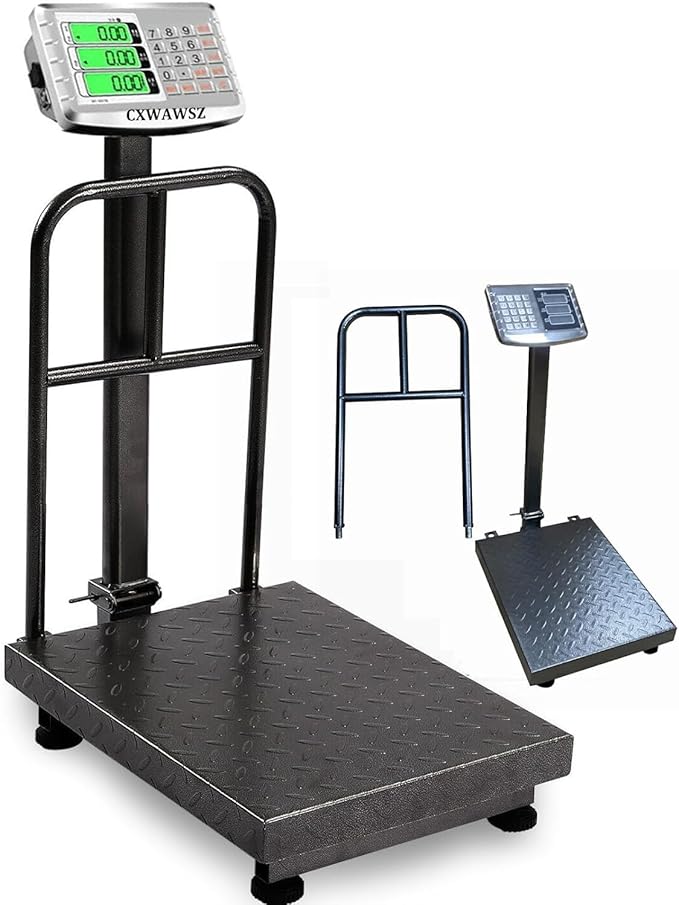 660lb Floor Industrial Platform Scale with Removable Guardrail Digital Scale with Accurate LB/KG High-Definition Displa Foldable for Weighing Luggage Package Shipping Double Sided Display-DeskLoop Office