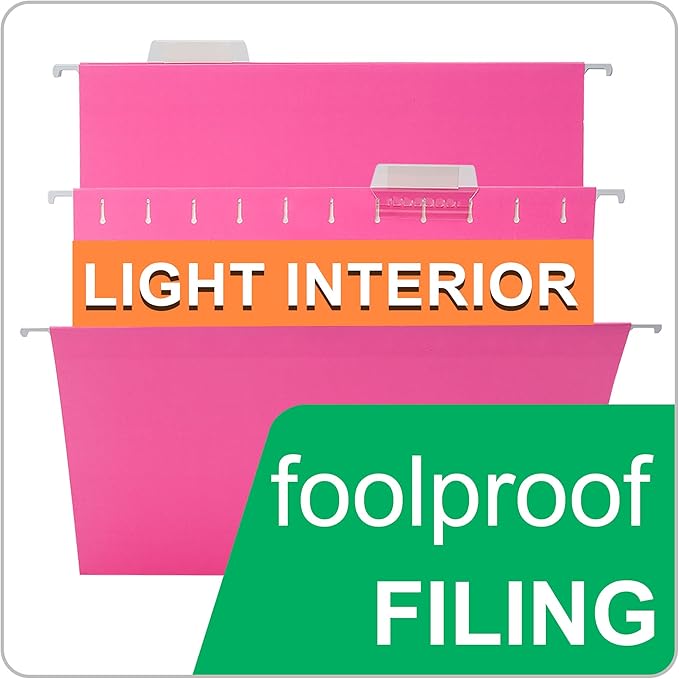 Pink Hanging File Folders,25 Packs Letter Size File Folder,Designed for Bulky Files,Filing Cabinet,1/5 Adjustable Tabs for Office,School,Home-DeskLoop Office