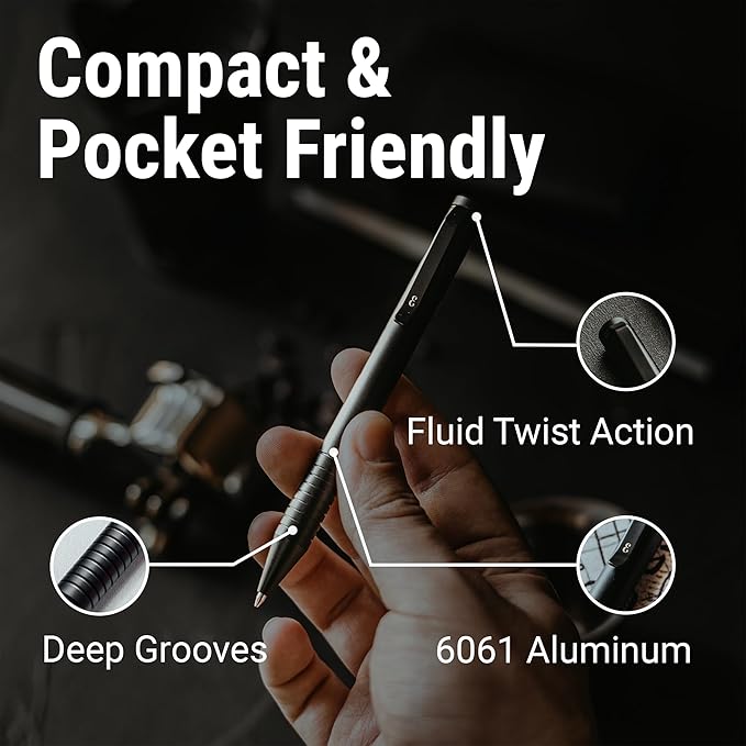 Everyman Grafton Mini Twist Refillable 0.7mm Ball Point Pen Black | Sleek Anodized Aluminum Pocket Pen with Grooved Grip | Smooth Writing EDC Ink Pen for Office, Travel, Work & Gifting-DeskLoop Office