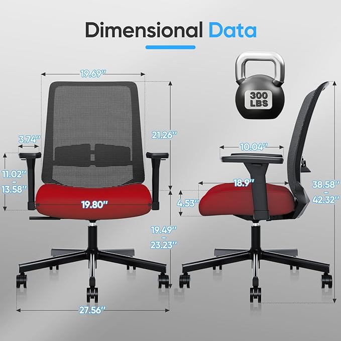 Ergonomic Office Chair, Mesh Computer Desk Chairs with Adjustable Lumbar Support, 3D Armrests, Tilt Function, Comfy Wide Seat, Swivel Executive Work Task Chair for Company and Home-DeskLoop Office
