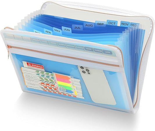 H4D 13 Pocket Expanding File Folder Organizer, Blue, 8.5-x-11-inch-DeskLoop Office