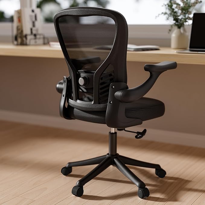 GYI Computer Desk Chair, Ergonomic Office Desk Chairs with Mesh Back, Adjustable Lumbar Support, Height, 3D Flip-up Arms, Wheels, Rocking Function, Black-DeskLoop Office