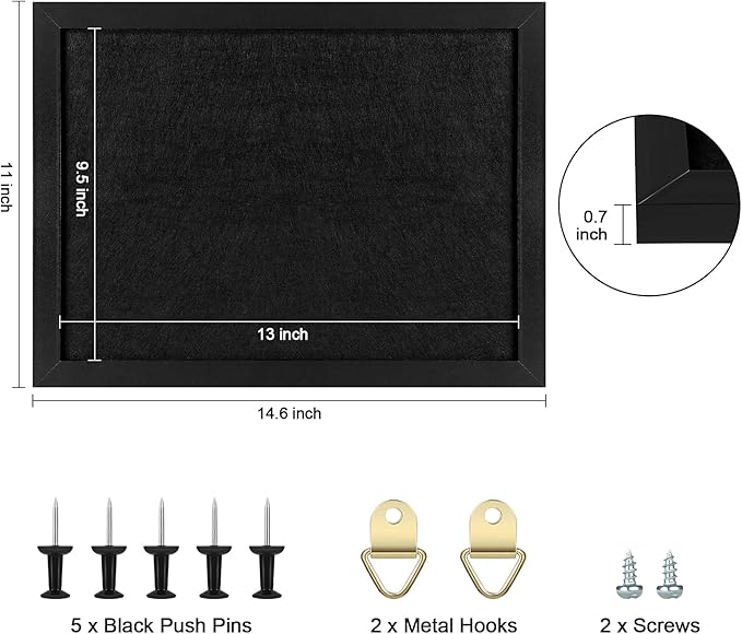 TORASO Cork Board Bulletin Board with Felt,Wood Framed Display Bulletin Board for Walls with Pins, Eye Bolts, gaskets, Screws, Pin Board for Office, School and Home(Black,1pc)-DeskLoop Office