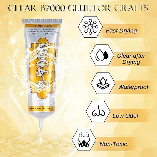 B7000 Rhinestone Jewelry Glue Clear, B-7000 Glue 3.7 fl oz Upgrade Multi-Function Adhesive Super Glue with Cap & Precision Tip for Repair, Small Hobby Models, Metal Stone Crafts, Fabric, Shoes(110ML)-DeskLoop Office
