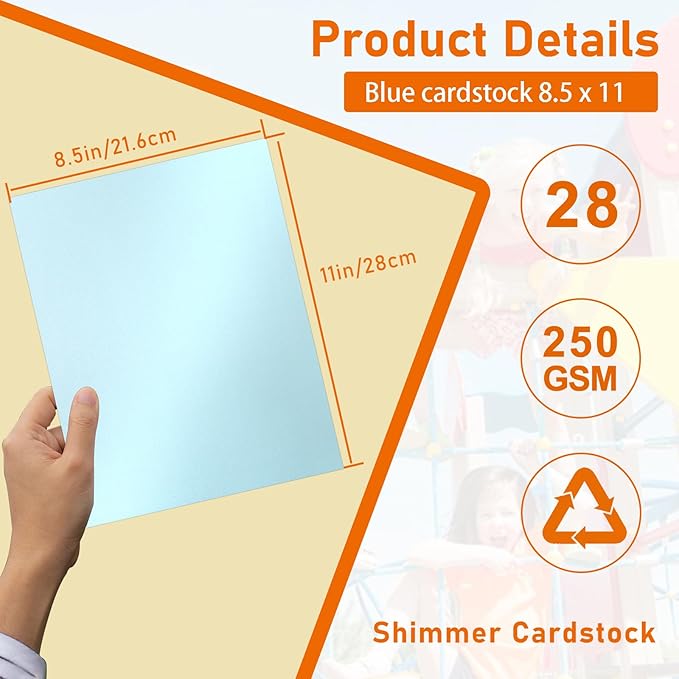 28 Sheets Light Blue Shimmer Cardstock 8.5 x 11 Certificate Paper, 92lb Premium Glossy Invitation Paper Card Stock for Wedding, Crafting, DIY Making Cards, Business Cards, Graduations-DeskLoop Office