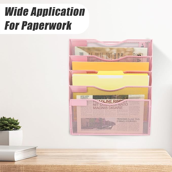 EASEPRES 5 Pocket Mesh Hanging Wall File Organizer, Wall Mounted Mail Paper - Image 7