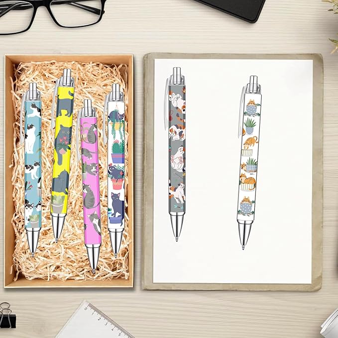 Idealmuzik 6 Cat Pens for Cat Lovers,Cute Kawaii Funny Cats Kitty Themed Paw Ballpoint Gel Pen, Japanese Stationary Notebook Diary For Women Office Worker Supplies Stuff Decor Desk Accessories Gifts-DeskLoop Office