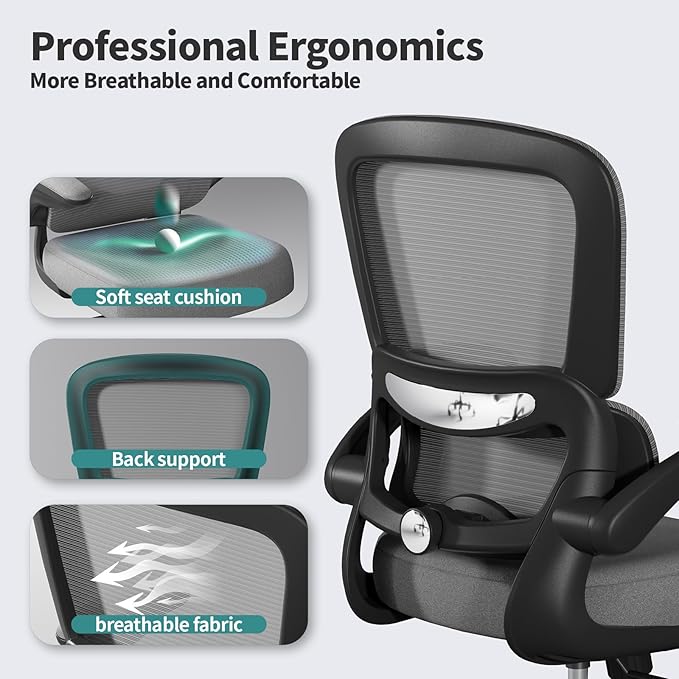 TRALT Office Chair - Ergonomic Desk Chair with Adjustable Lumbar Support, Mesh Computer Chair, Executive Chairs for Home Office Comfortable Lumbar Support (Dark Gray)-DeskLoop Office