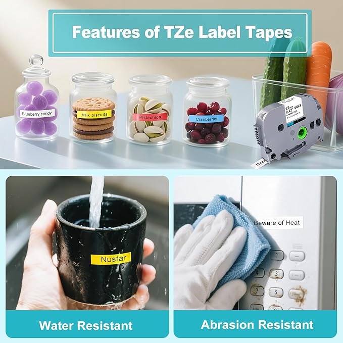 5-Pack Label Maker Tape Replace for Brother TZe TZ Tape 12mm 0.47 Laminated White Red Blue Yellow Green TZe231 431 531 631 731 Work for Brother P Touch Label Maker PTH110 PTD220 PTD210-DeskLoop Office