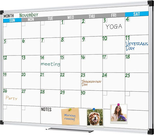 XBoard Magnetic Calendar Whiteboard 48" x 36" - Monthly Calendar Dry Erase Board, White Board + Colorful Calendar Board, Silver Aluminium Framed Monthly Planning Board-DeskLoop Office