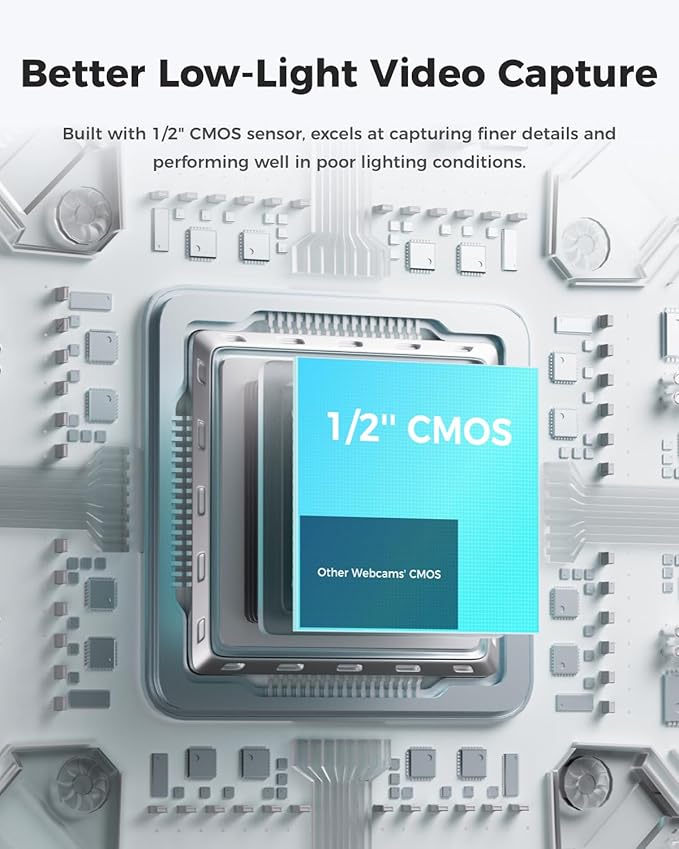 OBSBOT Meet 2-4K Webcam for PC with 1/2" Sensor, AI Framing & Autofocus, Beauty Mode, Lightweight, Gesture Control, HDR, Dual Microphone, 60 FPS, Web Cam for Streaming, Meeting, Gaming. (Cloud White)-DeskLoop Office