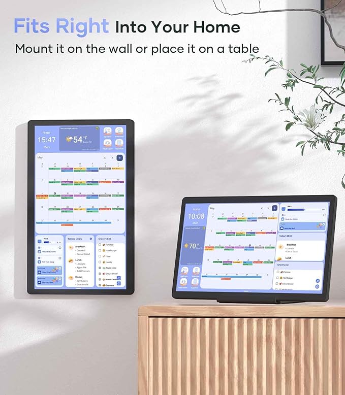 Digital Calendar 15.6'' Wall Touch Screen Chore Chart Customize Dashboard Smart Electronic Calendar Digital for Family Meal Planner Support All Google Play App with Stand Wall Mount Black-DeskLoop Office