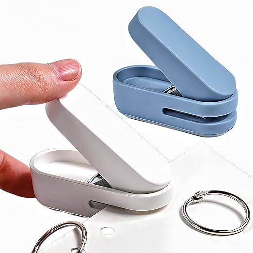 Magnoloran 2 Pack Single Hole Punch, 1/4 inch Mini Small Hole Puncher Heavy Duty Paper Hole Puncher Small Hole Punch One Hole Puncher for Crafts Paper Cards Tags Scrapbook-Blue&White-DeskLoop Office