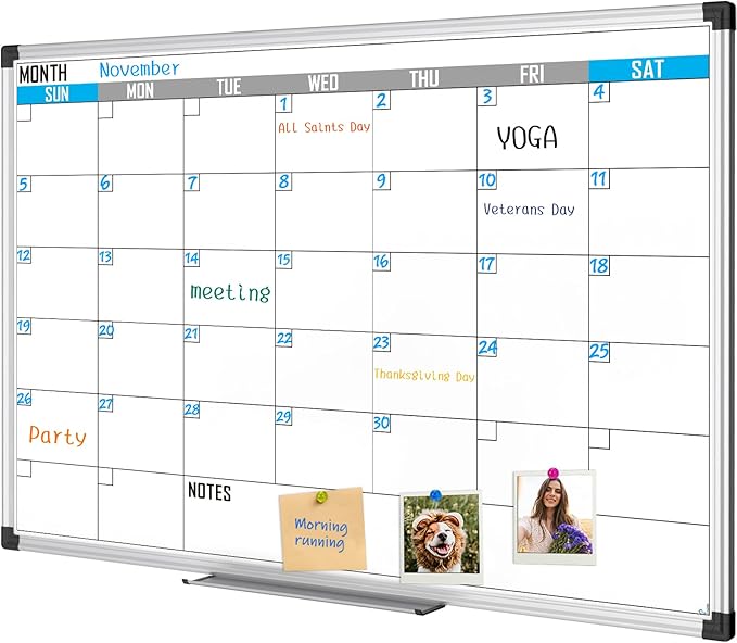 XBoard Magnetic Calendar Whiteboard 36" x 24" - Monthly Calendar Dry Erase Board, Reusable Colorful Calendar Board, Silver Aluminium Framed Monthly Planning Board-DeskLoop Office