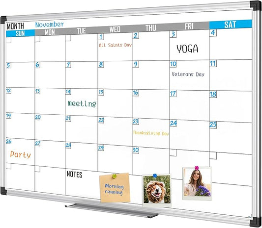 XBoard Magnetic Calendar Whiteboard 36" x 24" - Monthly Calendar Dry Erase Board, Reusable Colorful Calendar Board, Silver Aluminium Framed Monthly Planning Board-DeskLoop Office