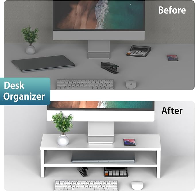 FITUEYES Monitor Stand - 2 Tier Computer Monitor Riser with 21.3 Inch Shelf, Wood Desktop Stand for Laptop Computer Screen, Desk Organization, Office Supplies-DeskLoop Office