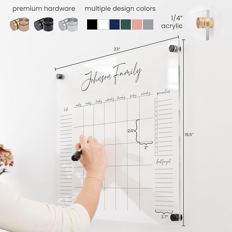Personalized Clear Acrylic Calendar for Wall, Calendar Whiteboard for Wall, Dry Erase Wall Calendar, Wall Calendar Organizer System for Home (Cursive, Grey, 23"W x18.5"H)-DeskLoop Office