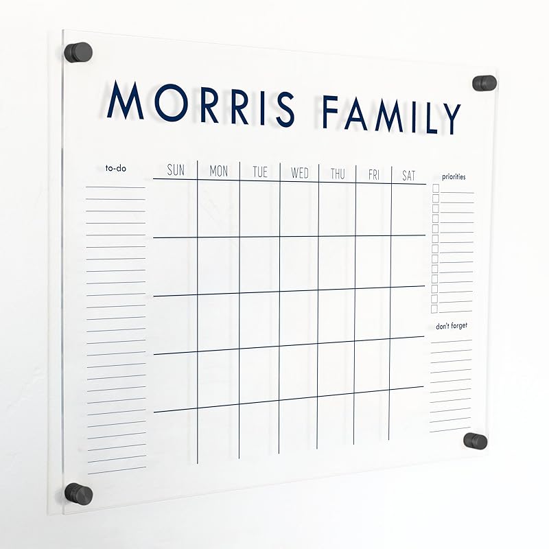 Personalized Clear Acrylic Calendar for Wall, Calendar Whiteboard for Wall, Dry Erase Wall Calendar, Wall Calendar Organizer System for Home (Block, Navy, 23"W x18.5"H)-DeskLoop Office