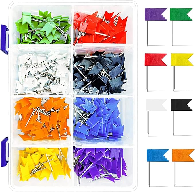 Colored Flag Travel Map Push Pins, 400 Pack Multicolored Decorative Map Tacks Assorted 8 Colors, Plastic Head for Cork Bulletin Board, Picture Hanging at Home Office School-DeskLoop Office