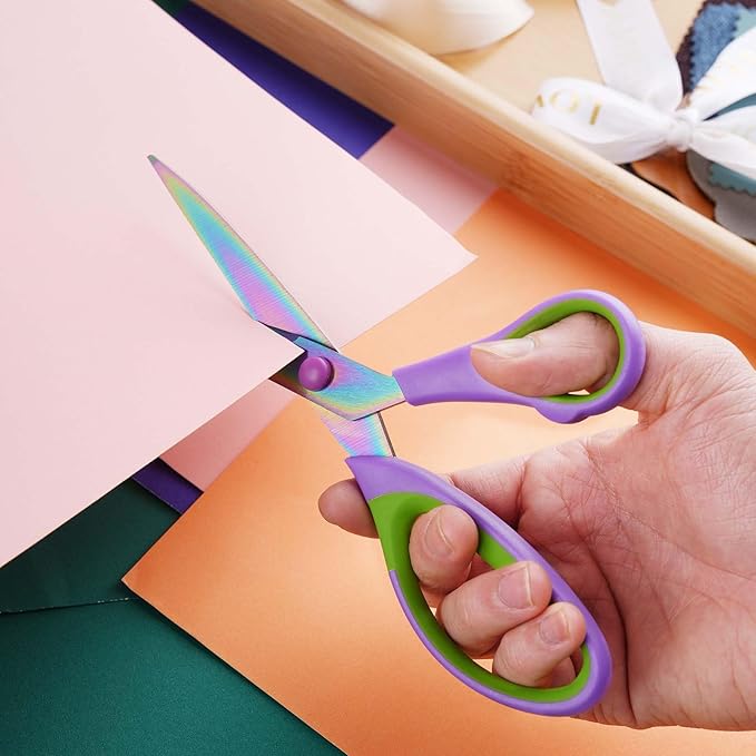 Scissors All Purpose, Sharp Titanium Blades Shears, Rubber Soft Grip Handle, Multipurpose scissors 3 pack, Great for Office, Fabric, Craft, Sewing, Arts, School and Home Supplies, Green-DeskLoop Office