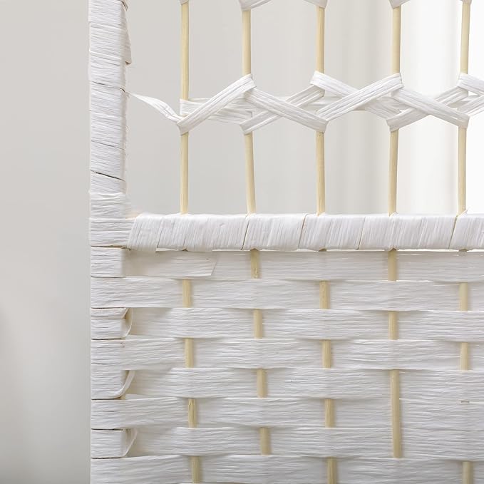 NicBex Room Divider 6 Panel Room Dividers with Woven Paper Design Partition Room Dividers and Folding Privacy Screens 5.6 FT Wall Divider for Office, Room Separation,94.5" W x 0.5" D x 67" H, White-DeskLoop Office