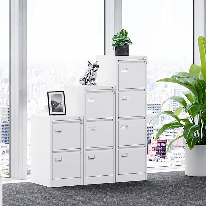 MIIIKO 4 Drawer File Cabinet, White Vertical Filing Cabinets with Lock, Home Office File Folders Storage Cabinet for Letter Legal A4 File Size-DeskLoop Office