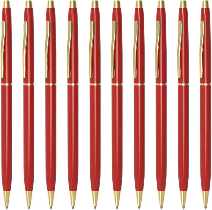 Cambond Ballpoint Pens Red Pens - Metal Black Ink 1.0 mm Medium Point Retractable Nice Pens Smooth Writing Pen for Journaling Men Women Police Uniform Office Business, 10 Pack (Red)-DeskLoop Office