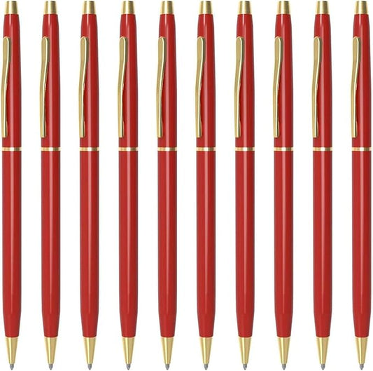 Cambond Ballpoint Pens Red Pens - Metal Black Ink 1.0 mm Medium Point Retractable Nice Pens Smooth Writing Pen for Journaling Men Women Police Uniform Office Business, 10 Pack (Red)-DeskLoop Office