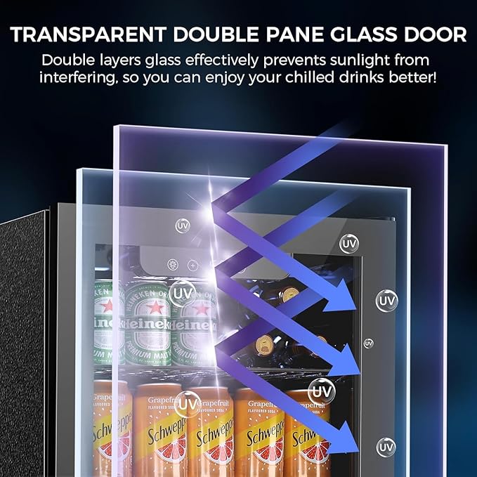 1.7 Cu.ft Beverage Refrigerator Cooler, 68 Can Mini Fridge Glass Door with Adjustable Shelves, Digital Temperature Display, Freestanding Small Drink Fridge for Home, Office or Bar(Black)-DeskLoop Office