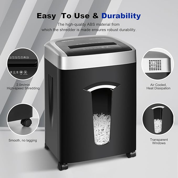 120-Minute Paper Shredder - 15-Sheet Capacity, 30L(7.9 Gallon) Bin, 58dB Quiet Operation, P4 Cross-Cut Heavy-Duty Shredder for Home & Office Use-DeskLoop Office