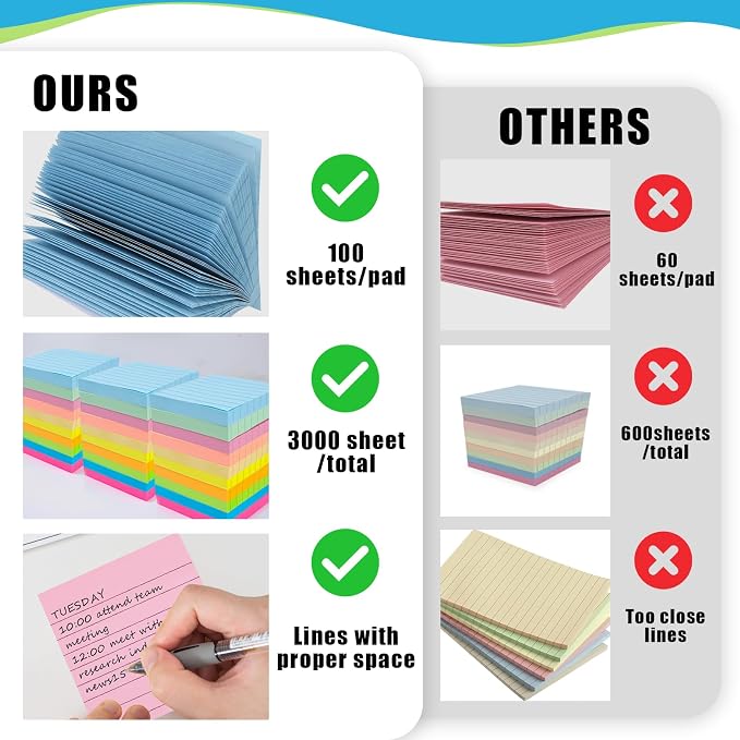 SACATR 30 Pads Lined Sticky Notes, Sticky Note Pads 3x3 inches, 10 Bright Color - Image 7