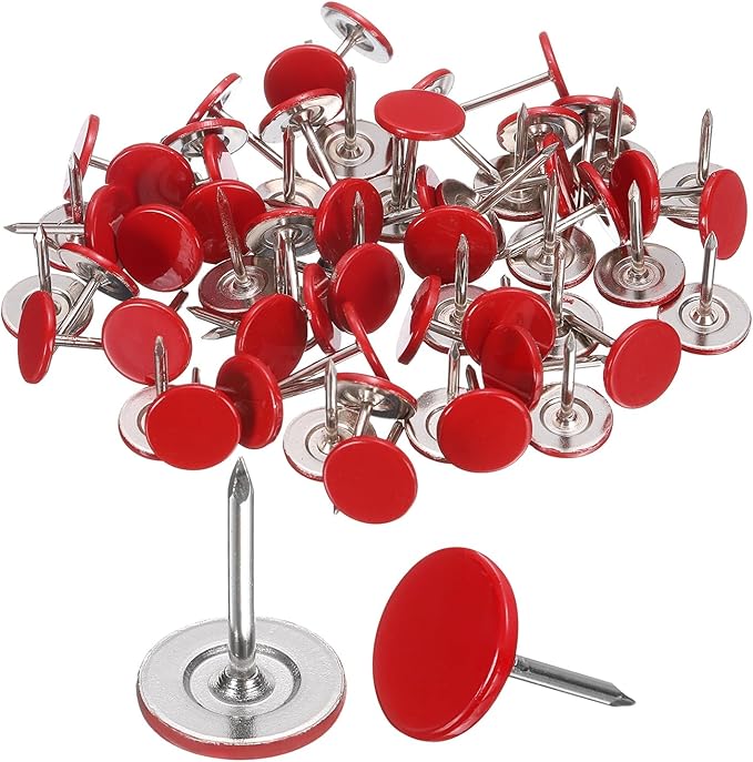 uxcell 150Pcs Upholstery Tacks, 11mmx15mm Flat Head Thumb Tack Decorative Furniture Nails Push Pins for Furniture Sofa Headboards, Red-DeskLoop Office