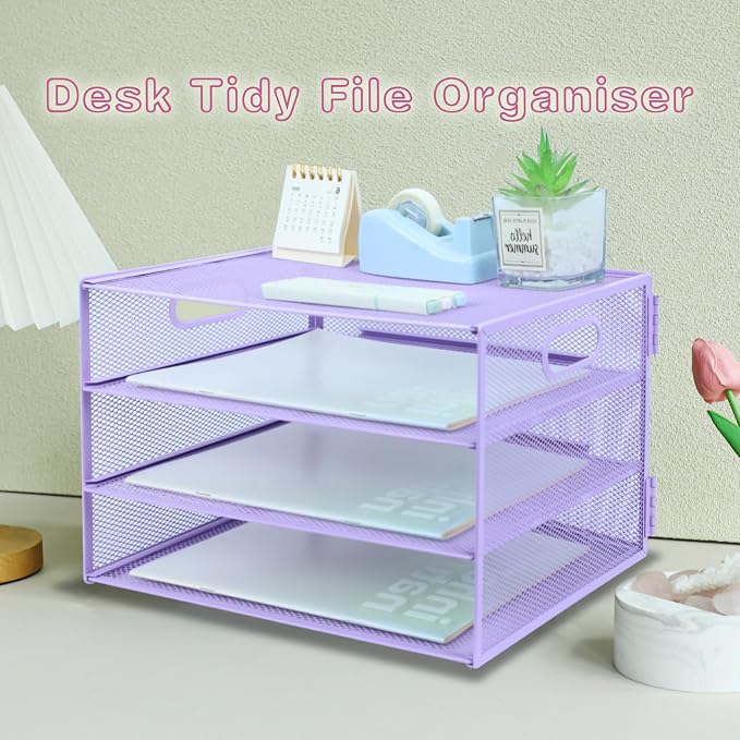 3 Tier Lettrer Tray Organizer, Metal Mesh Desk File Organizer - Image 7