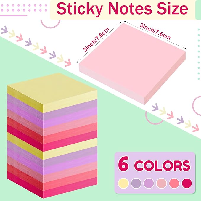 Fainne 120 Pack Sticky Notes Bulk Back to School Supplies Self Stick Note Pads Paper Memo for Office First Day of School Student Teacher Essentials (3x3 Inch,Vivid Color)-DeskLoop Office
