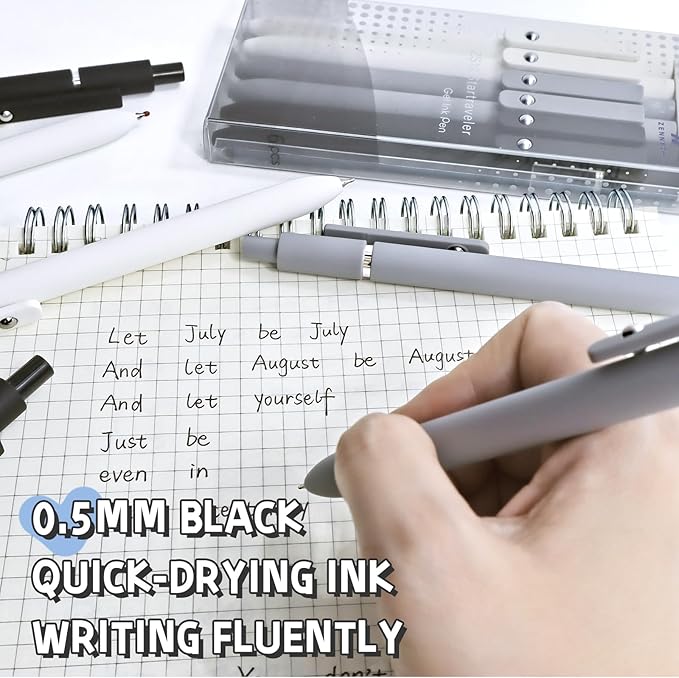 6 Pcs Gel Pens 0.5mm Quick Dry Black Ink Pens Fine Point Smooth Writing Pen, Cute Office and School Supplies Gifts for Women Teacher Students (6 Pcs Black White Grey Silver)-DeskLoop Office