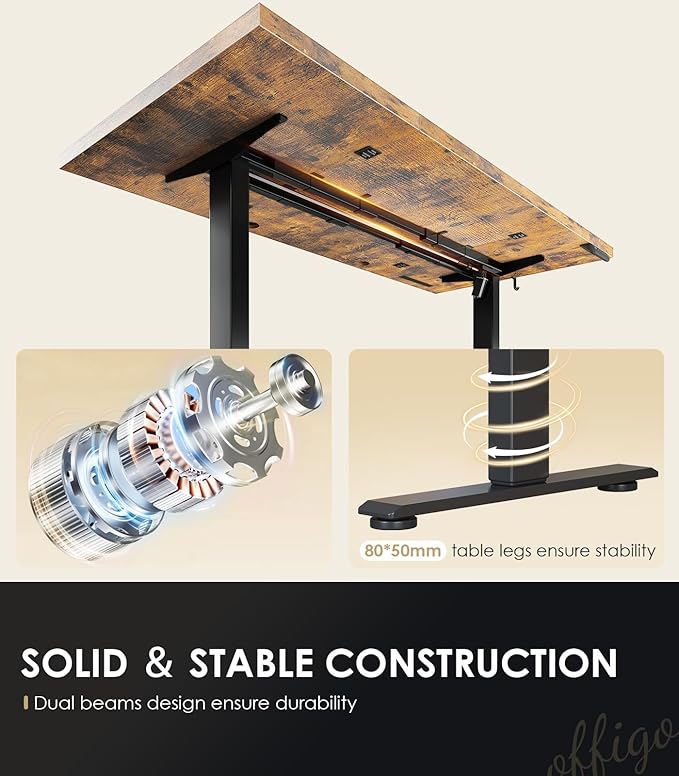 OffiGo Electric Standing Desk with 3-Piece Board, 79 Inch Height Adjustable Large Desk with Power Outlets, Sit Stand Table, Writing Computer Desk for Home, Office, Workstation, Rustic Brown-DeskLoop Office